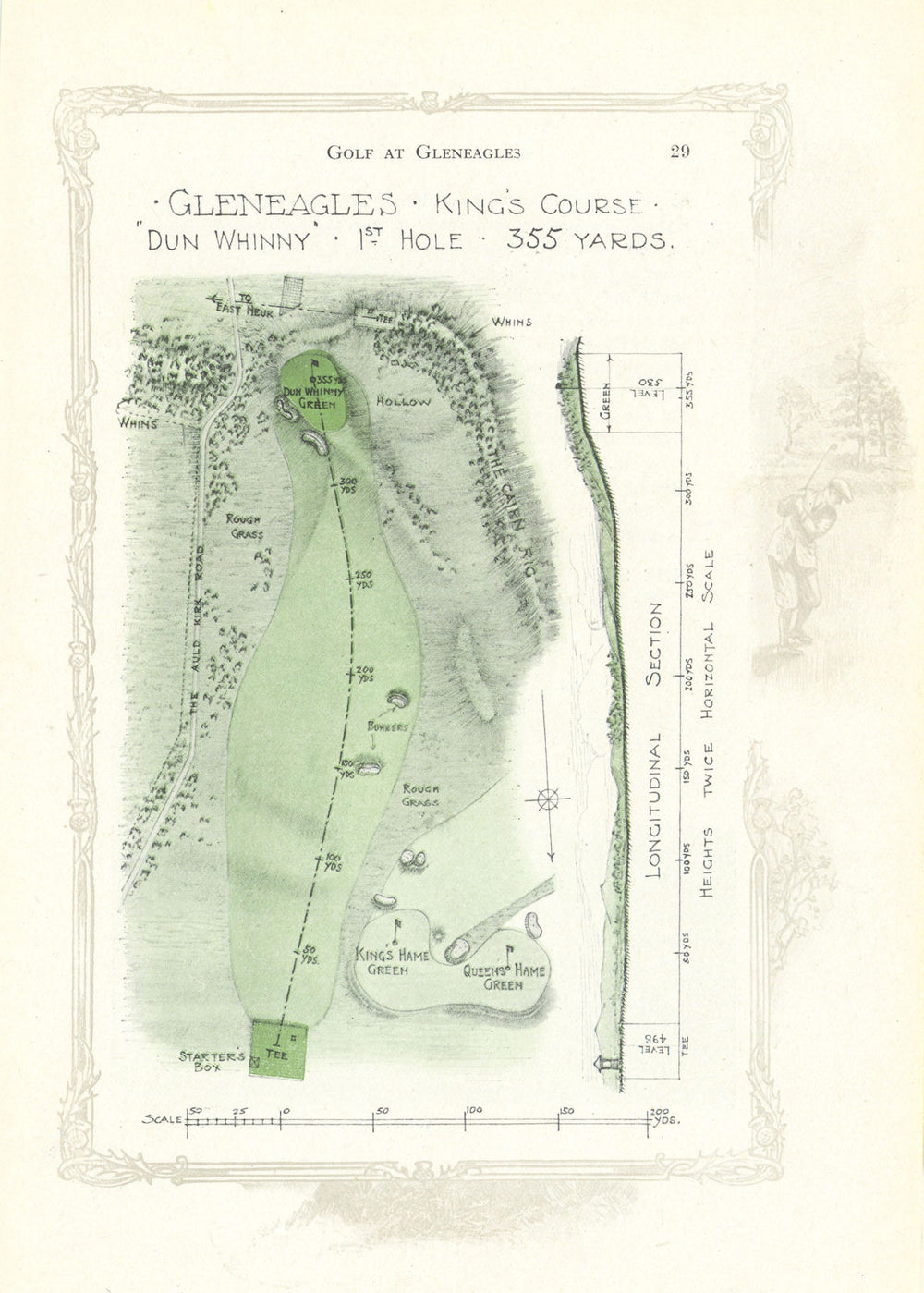 Gleneagles King's Course - plan of the 1st hole "Dun Whinny" 1921 old map