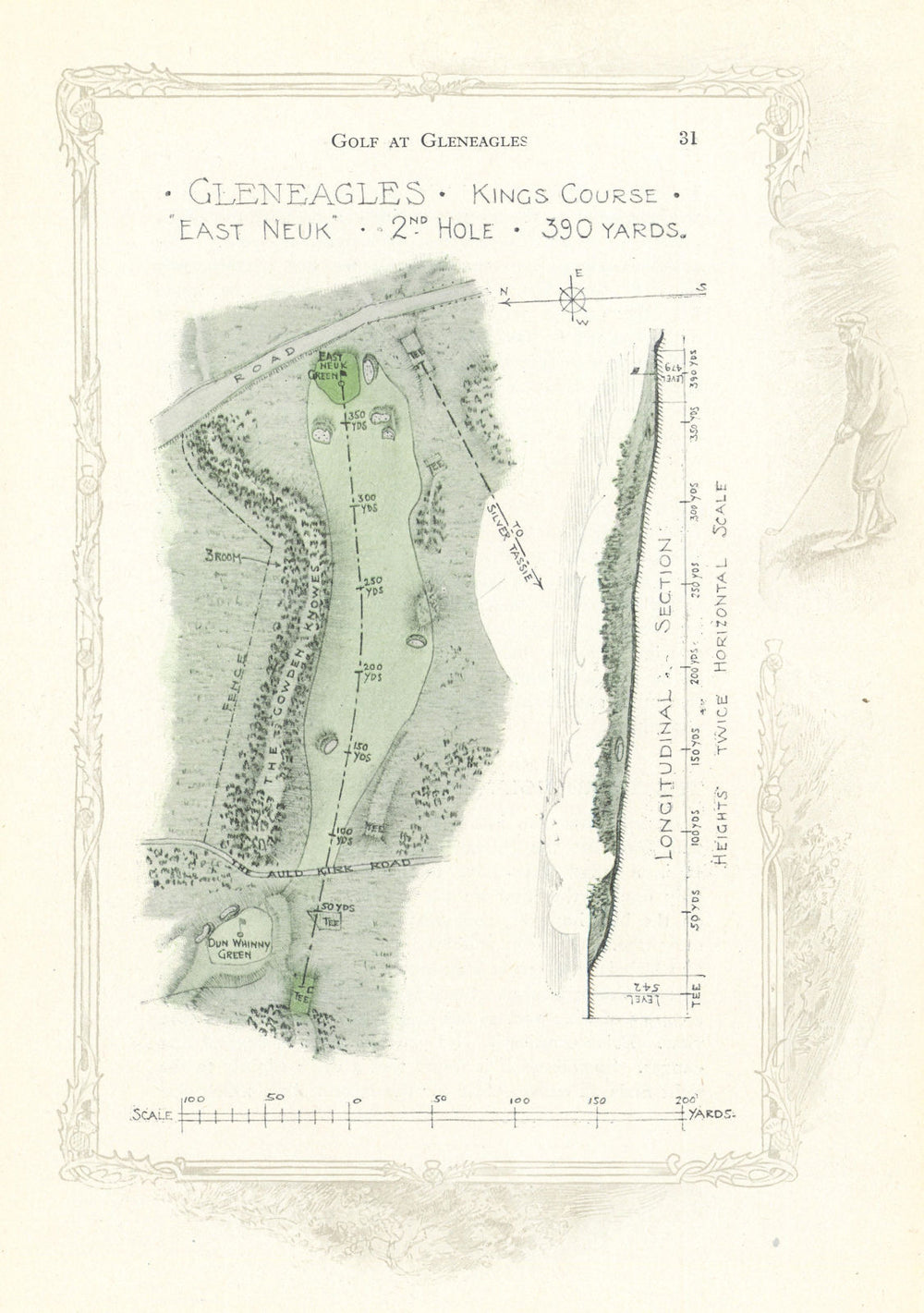 Gleneagles King's Course - plan of the 2nd hole "East Neuk" 1921 old map