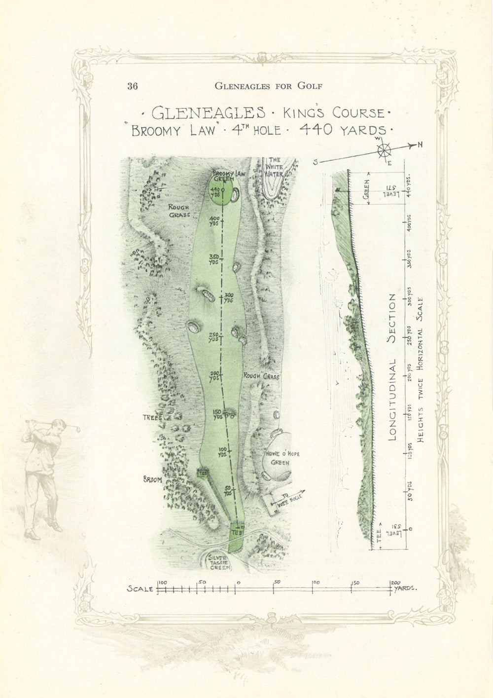 Gleneagles King's Course - plan of the 4th hole "Broomy Law" 1921 old map