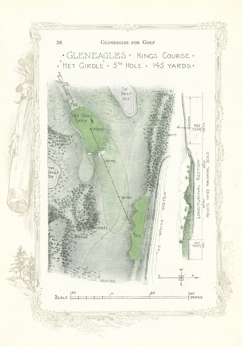 Gleneagles King's Course - plan of the 5th hole "Het Girdle" 1921 old map