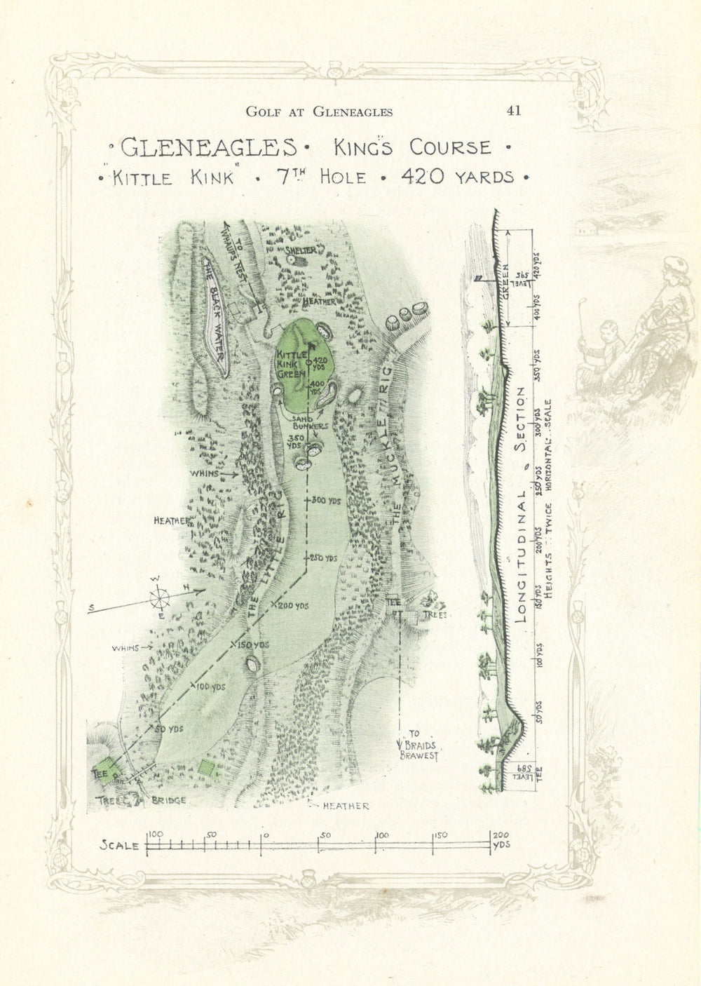Gleneagles King's Course - plan of the 7th hole "Kittle Kink" 1921 old map