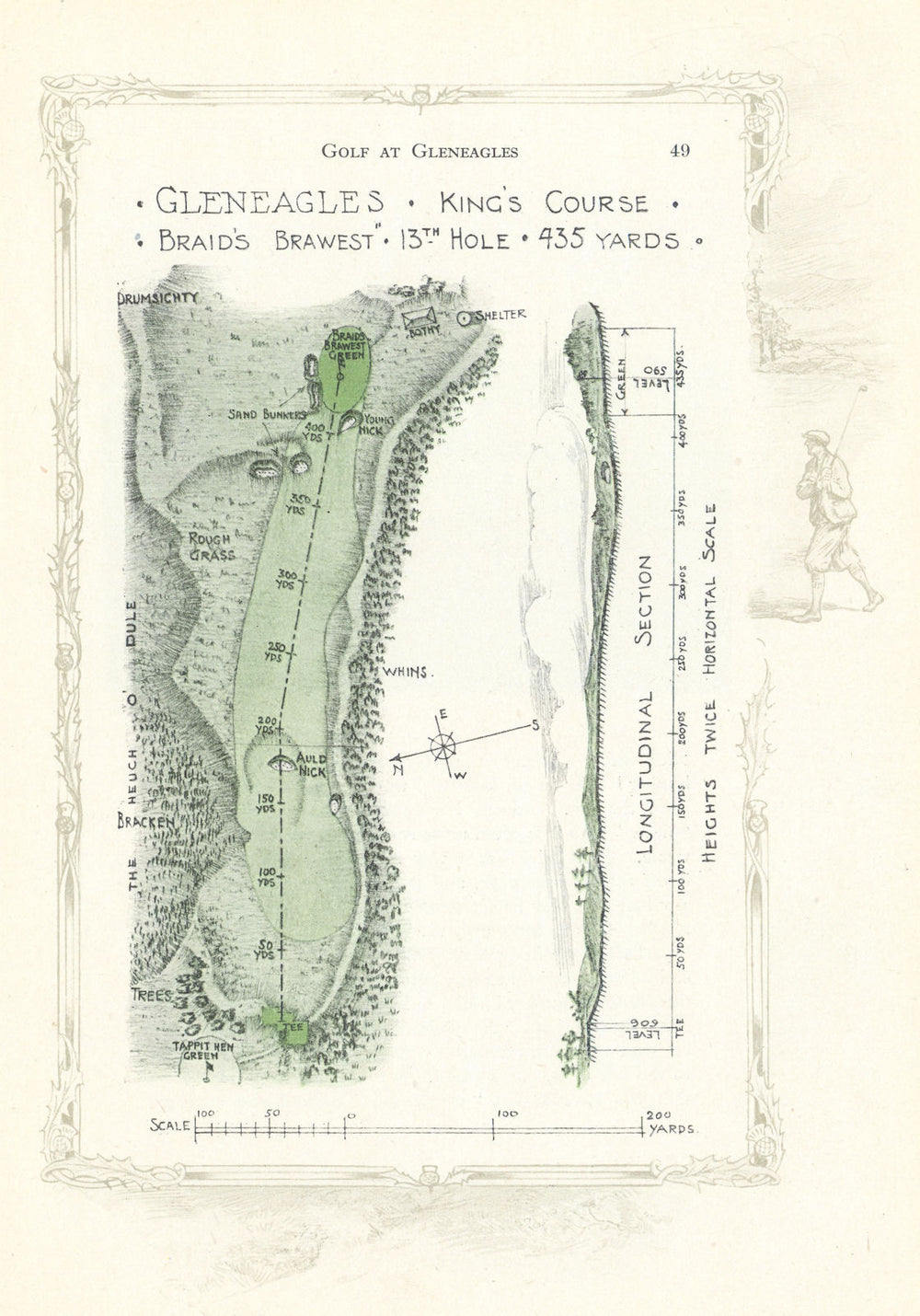 Gleneagles King's Course - plan of the 13th hole "Braid"s Brawest" 1921 map