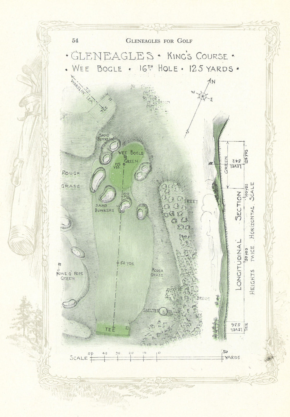 Gleneagles King's Course - plan of the 16th hole "Wee Bogle" 1921 old map