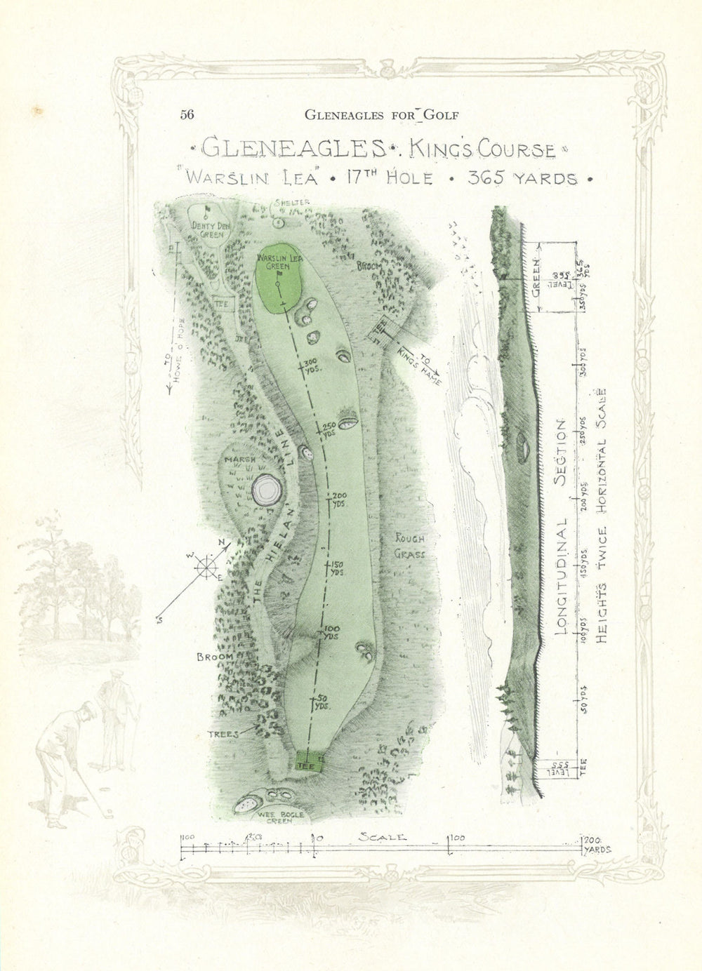 Gleneagles King's Course - plan of the 17th hole "Warslin' Lea" 1921 old map