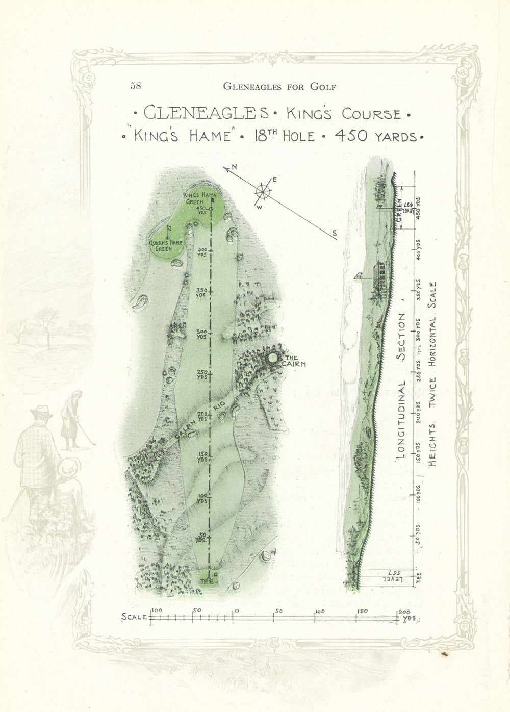 Gleneagles King's Course - plan of the 18th hole "King's Hame" 1921 old map
