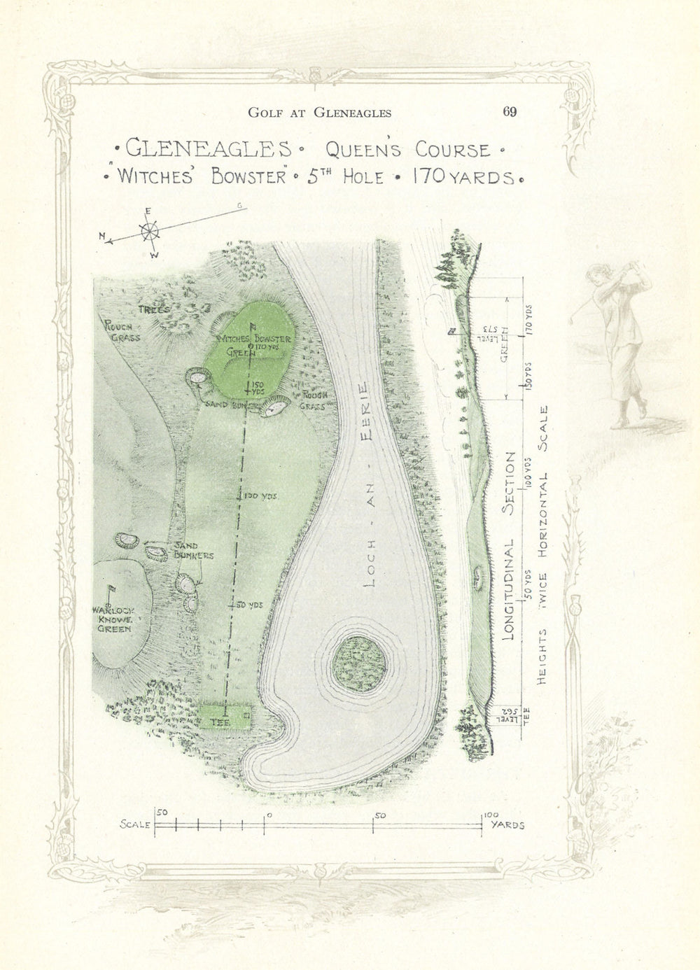Gleneagles Queen's Course - plan of 5th [14th] hole "Witches' Bowster" 1921 map