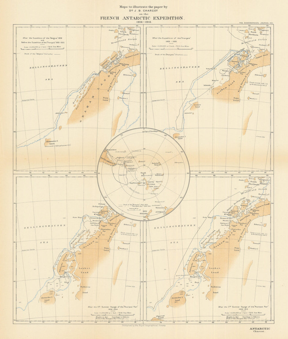 French Antarctic Expedition, 1908-1910. Jean-Baptiste Charcot / RGS 1911 map