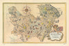 Bourgogne, Jura & Vosges pictorial wine region map. Eastern France. FIRCSA 1948