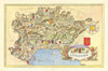 Languedoc pictorial wine region map by Laszlo Fircsa 1948 old vintage