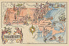 Massachusetts small state map by Jacques Liozu 1946 old vintage plan chart