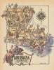Louisiana small state map by Jacques Liozu 1946 old vintage plan chart