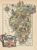 Illinois small state map by Jacques Liozu 1946 old vintage plan chart