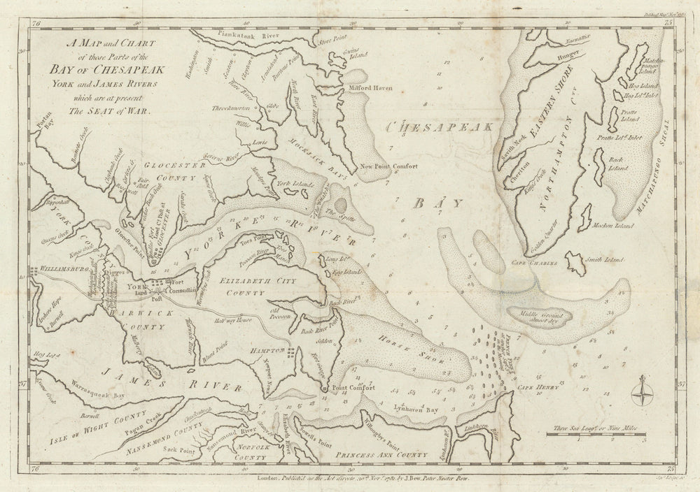 A Map and Chart of… the Bay of Chesapeak, York & James Rivers by John Lodge 1781