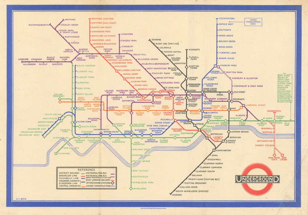 London Underground. 1st Harry Beck edition. 'A new design for an old map' 1933