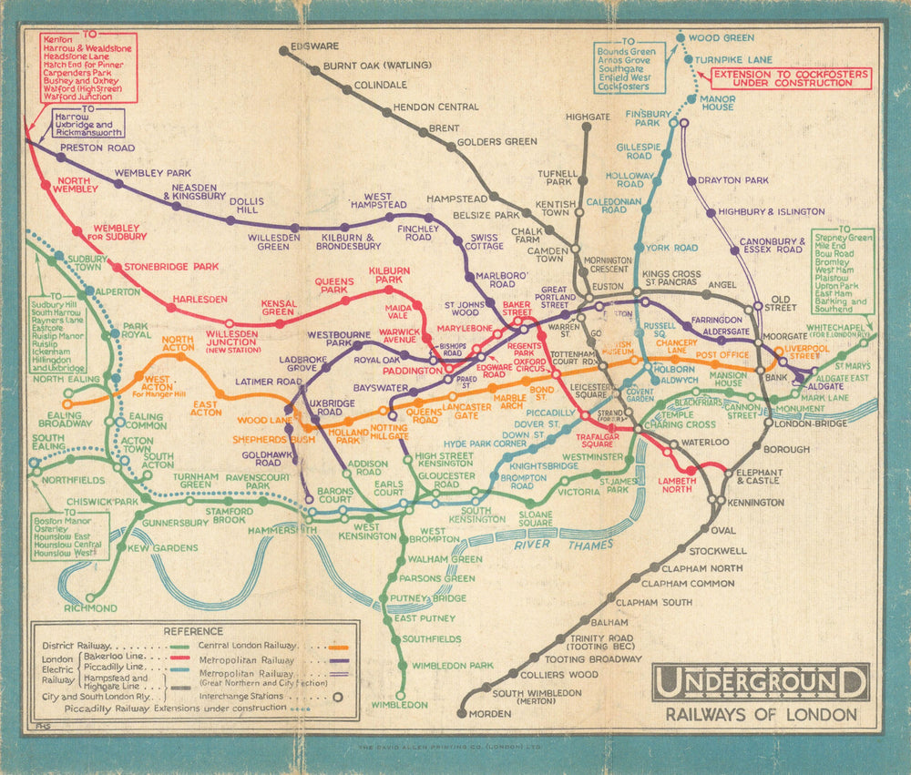 LONDON UNDERGROUND tube map diagram plan. Piccadilly extension. STINGEMORE 1931