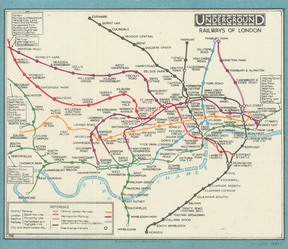LONDON UNDERGROUND tube map diagram plan. STINGEMORE 1927 old vintage