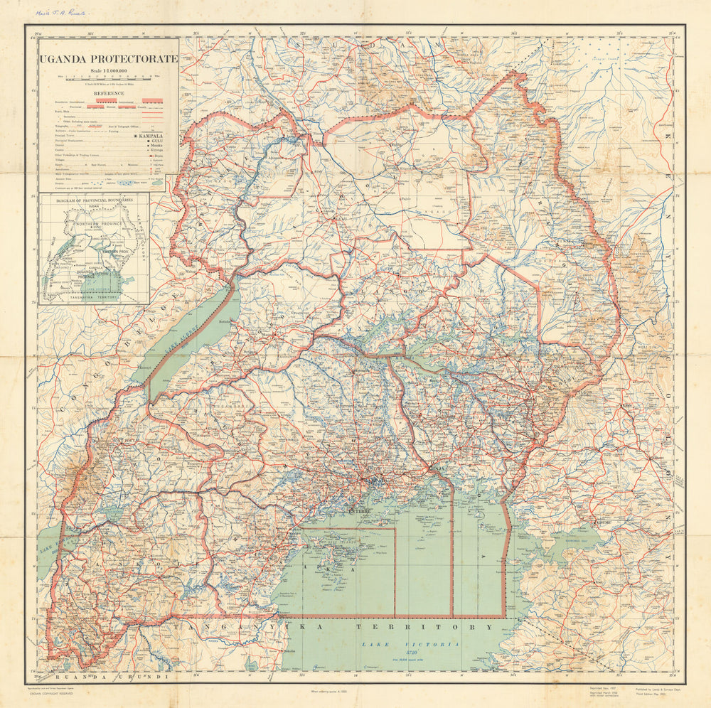Uganda Protectorate by Lands & Surveys Department, Uganda. East Africa 1958 map