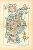 Jutland small pictorial map by Jacques Liozu. Denmark 1952 old vintage
