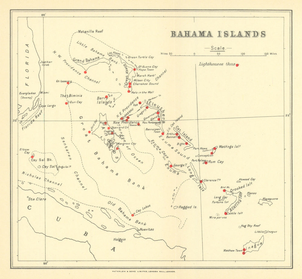 Bahama Islands showing lighthouses by Waterlow & Sons 1938 old vintage map