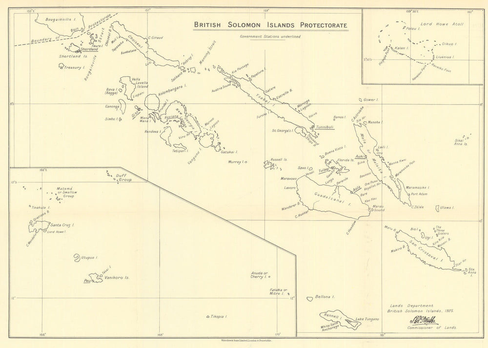 British Solomon Islands Protectorate showing Government Stations 1938 old map