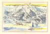 Klosters ski resort piste/trail map by Otto Müller. Switzerland 1949 old