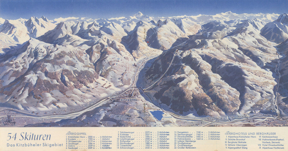 Kitzbühel - Tirol - 800m - ski panorama piste/trail map by Heinrich Berann 1939