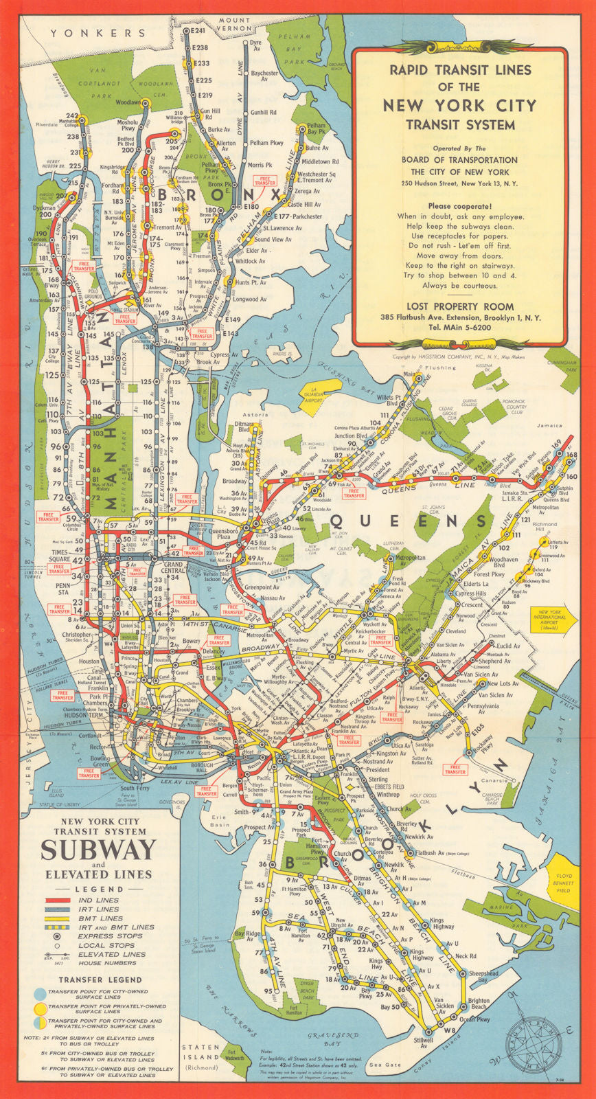 Rapid Transit Lines of the New York City Transit System. Subway map 1948