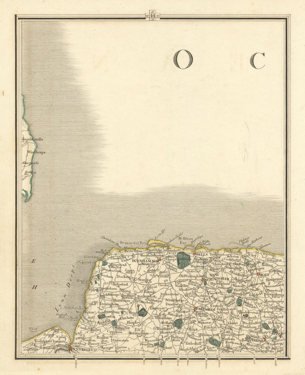 NORTH NORFOLK COAST. Burnham Market Holt King's Lynn Fakenham. CARY 1824 map