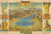 Lake/Lago di Garda panoramic bird's eye view tourist map. Heinrich Berann c1954