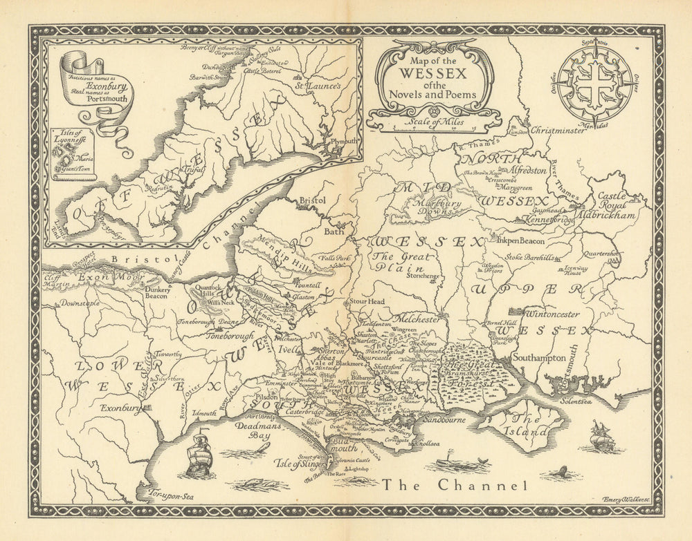 Map of Wessex of the Novels and Poems of Thomas Hardy, by Emery Walker 1918