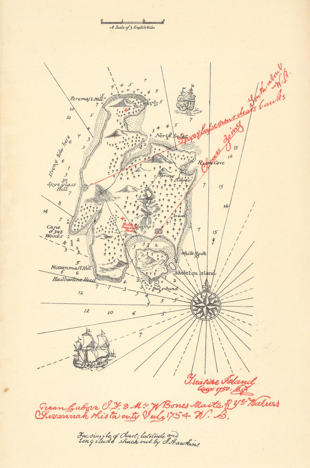 Treasure Island fantasy map by Robert Louis Stevenson. Caribbean? 1950 (1883)