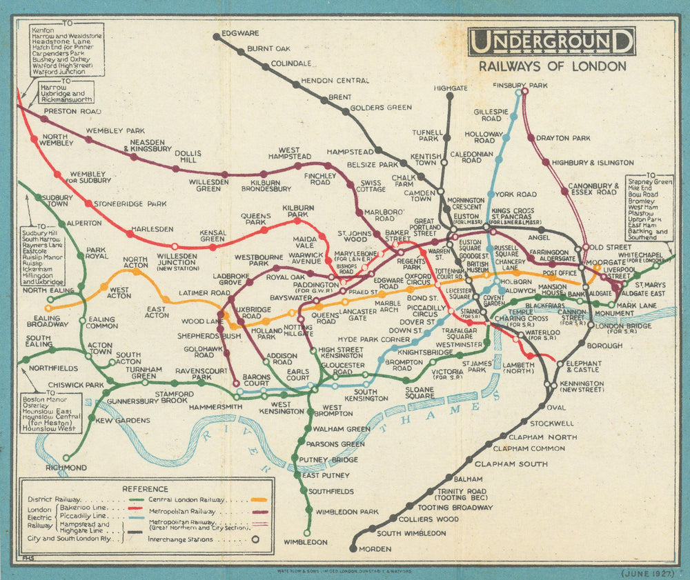 LONDON UNDERGROUND tube map plan diagram. STINGEMORE. June 1927 old