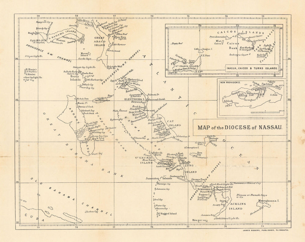 Map of the Diocese of Nassau. Bahamas, Turks & Caicos. James Rogers c1891