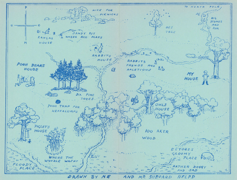 A Map of the Hundred Acre Wood, by E.H. Shepard. Winnie-the-Pooh 1926 (1963)