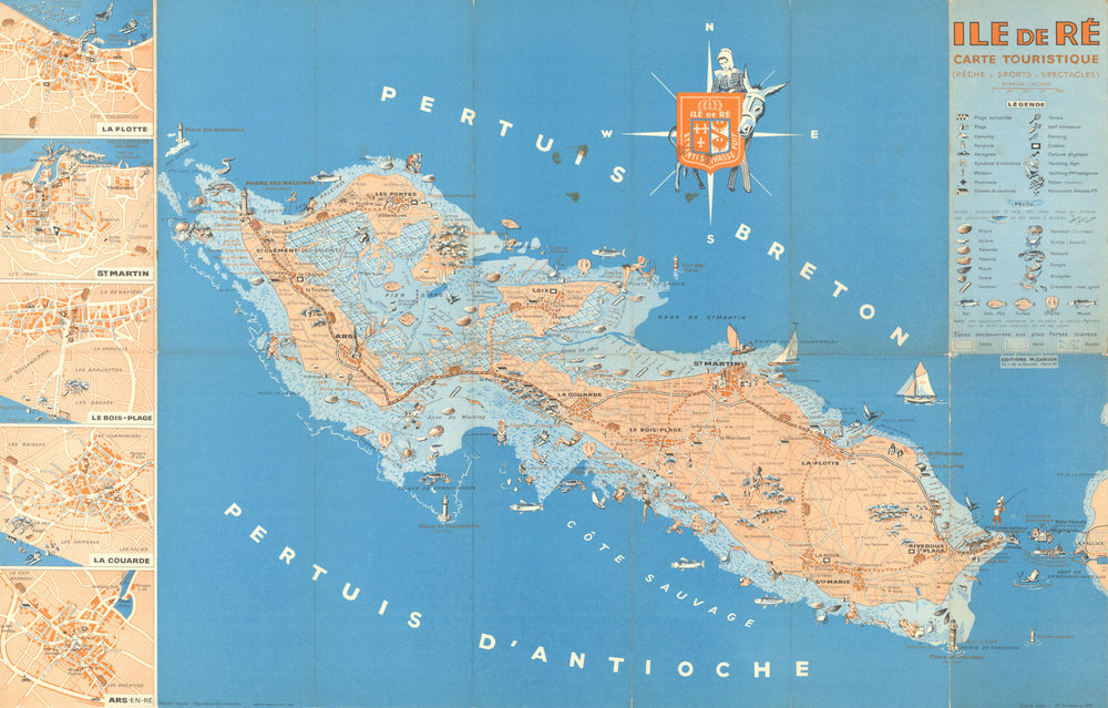 Ile de Ré carte touristique. Pêche, Sports… Vintage pictorial tourist map 1961
