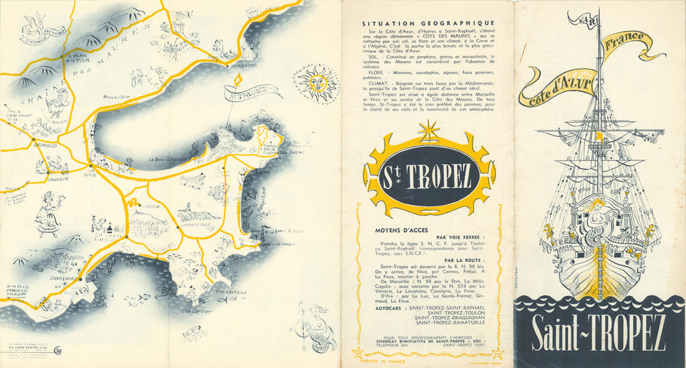 Saint-Tropez - Var - Côte d'Azur - folding tourist brochure c1950 map