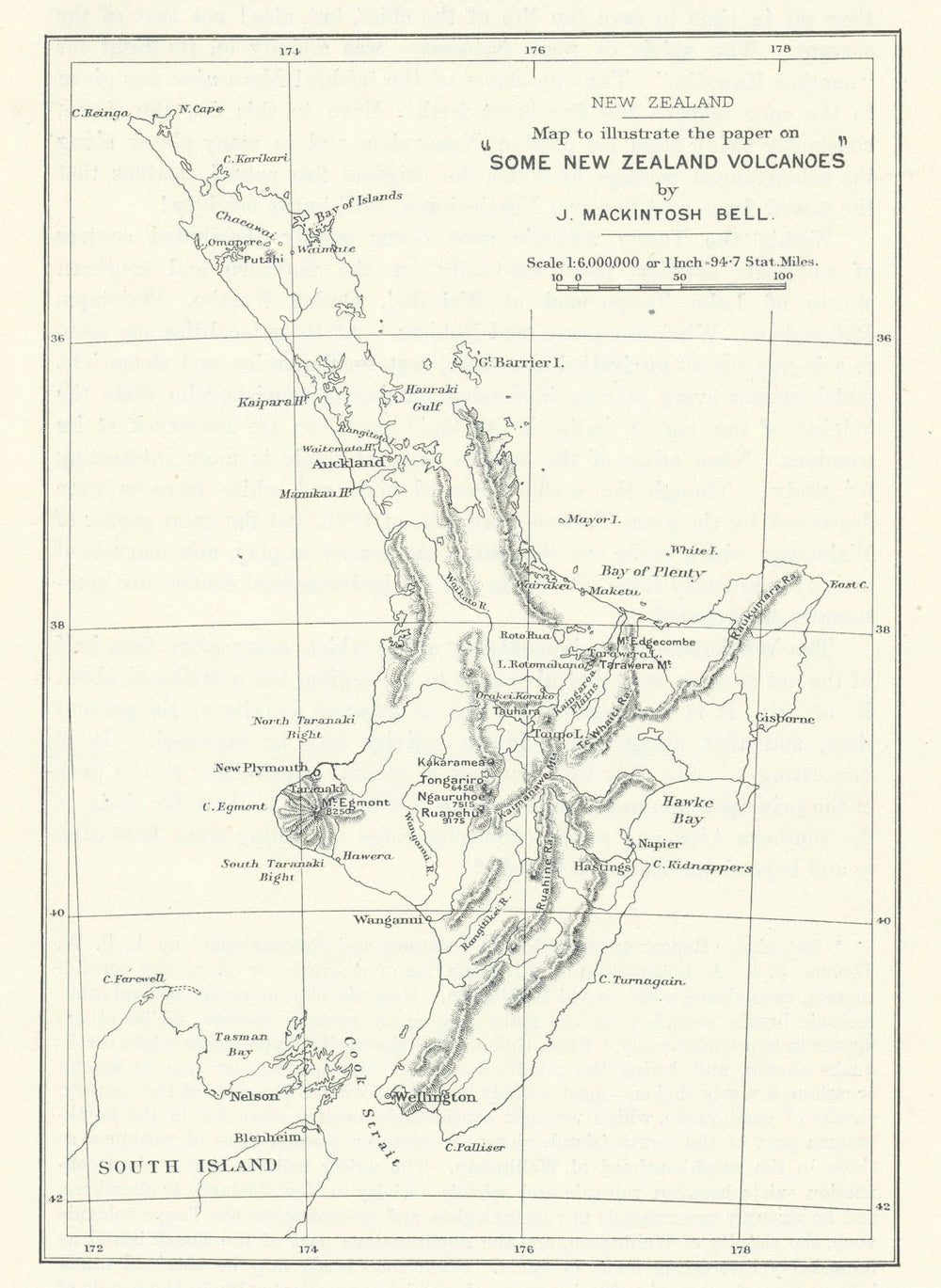 Some New Zealand Volcanoes by J. Macintosh Bell. RGS. Sketch map 1912 old
