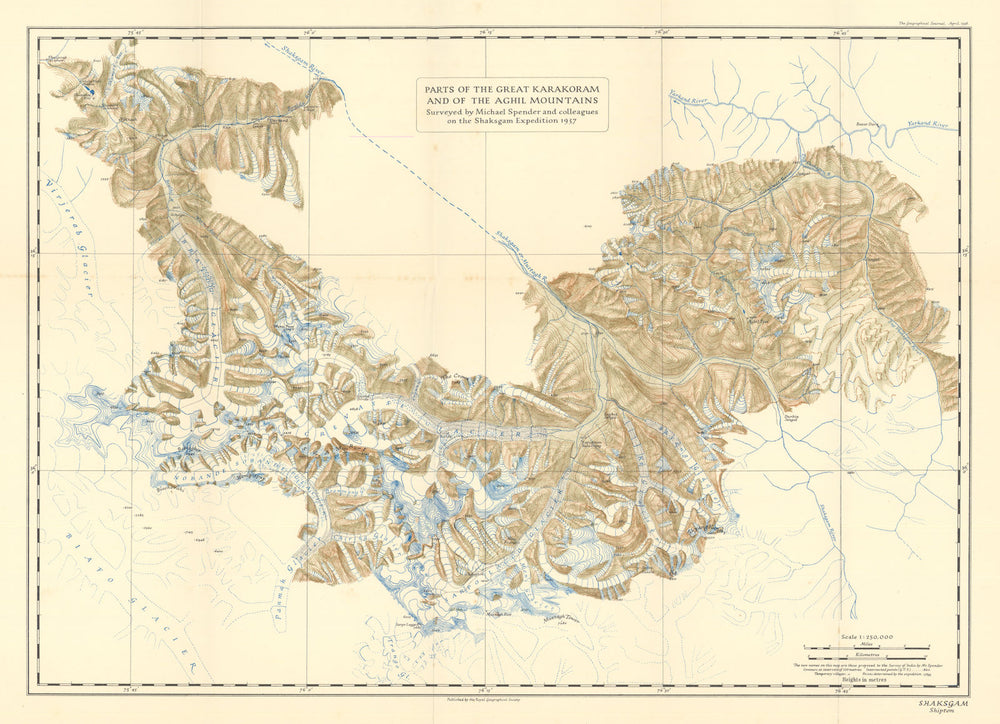 Karakoram & Aghil Range. Shaksgam Expedition 1937 K2 Pakistan China RGS 1938 map