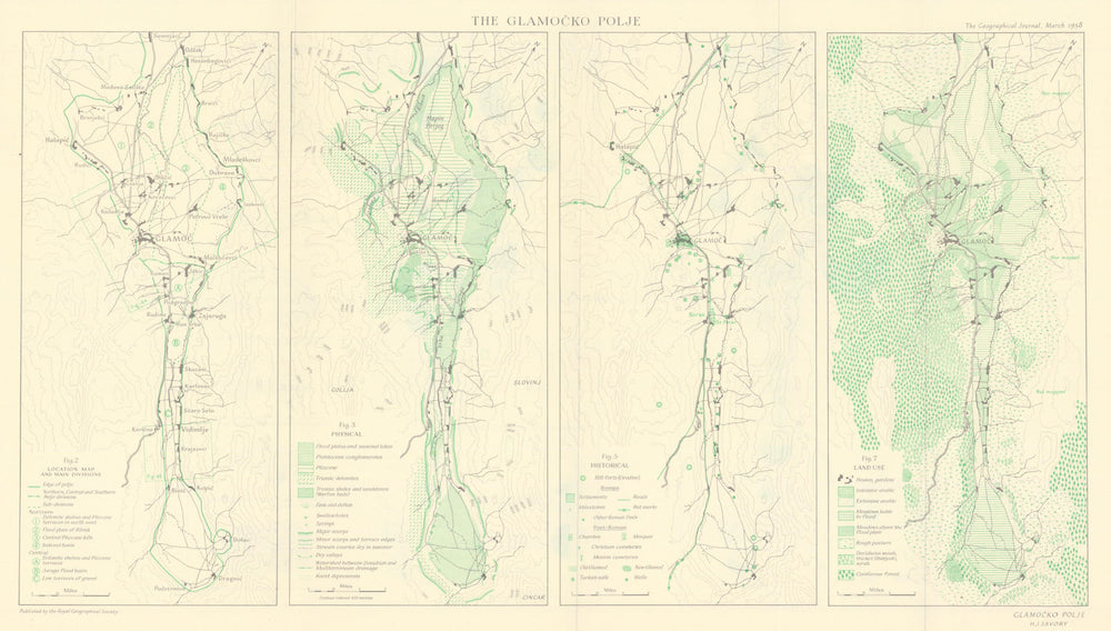 Glamocko Polje/Glamočko polje. Bosnia Herzegovina. RGS/H.J. Savory 1958 map