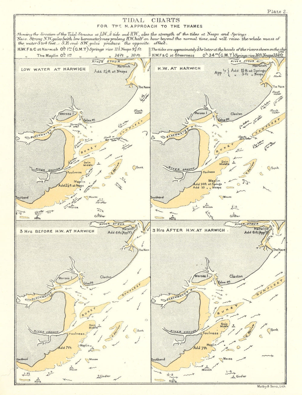 Tidal Charts for the North Approach to the Thames. Harwich Blackwater 1903 map