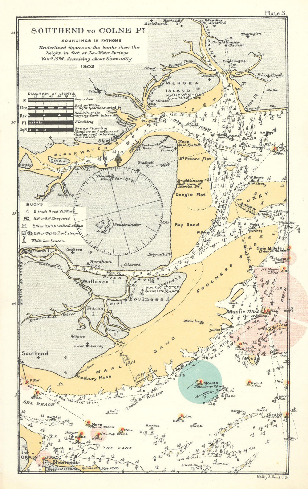 Southend to Colne Point nautical sea chart. Blackwater Crouch rivers 1903 map