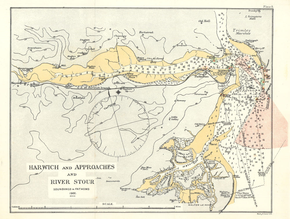 Harwich & approaches, & River Stour nautical sailing sea chart. Essex 1903 map