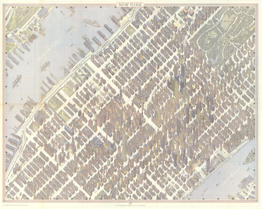 New York pictorial bird's eye view city plan. #40 BOLLMANN 1962 (1982) old map
