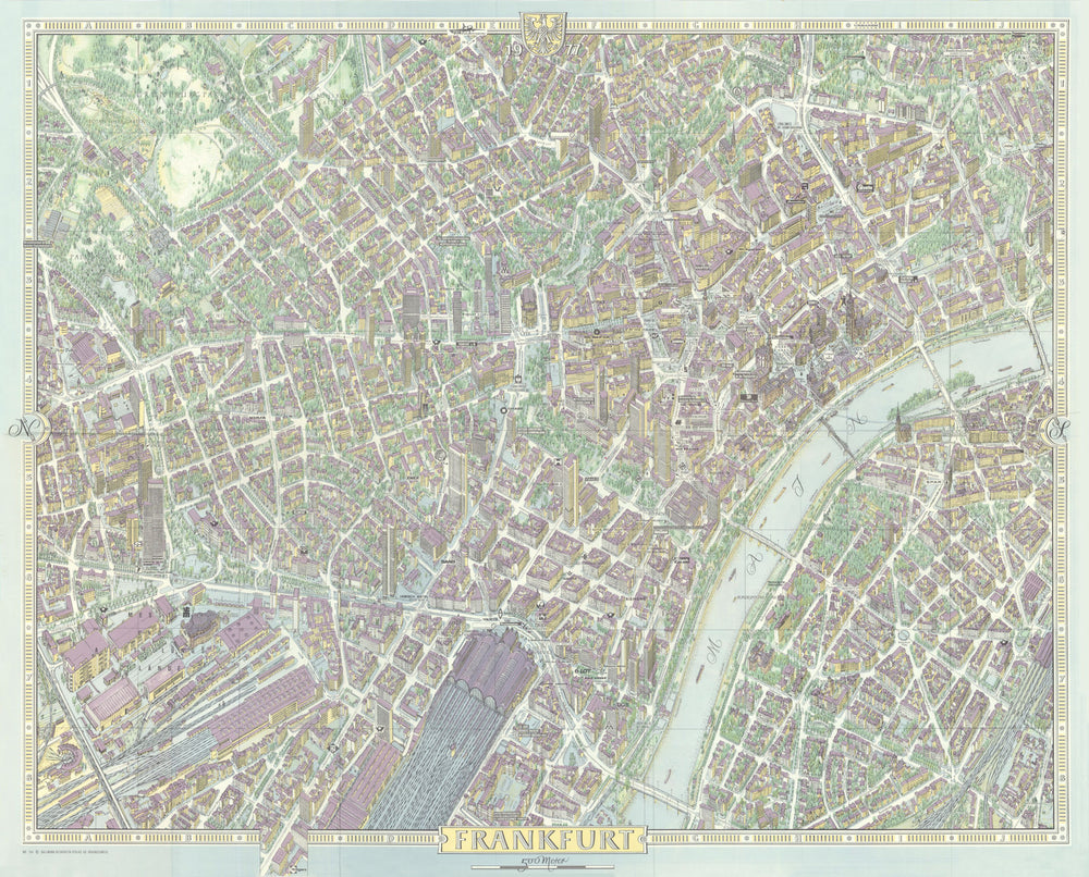 Frankfurt am Main pictorial bird's eye view city plan. #154 BOLLMANN 1977 map