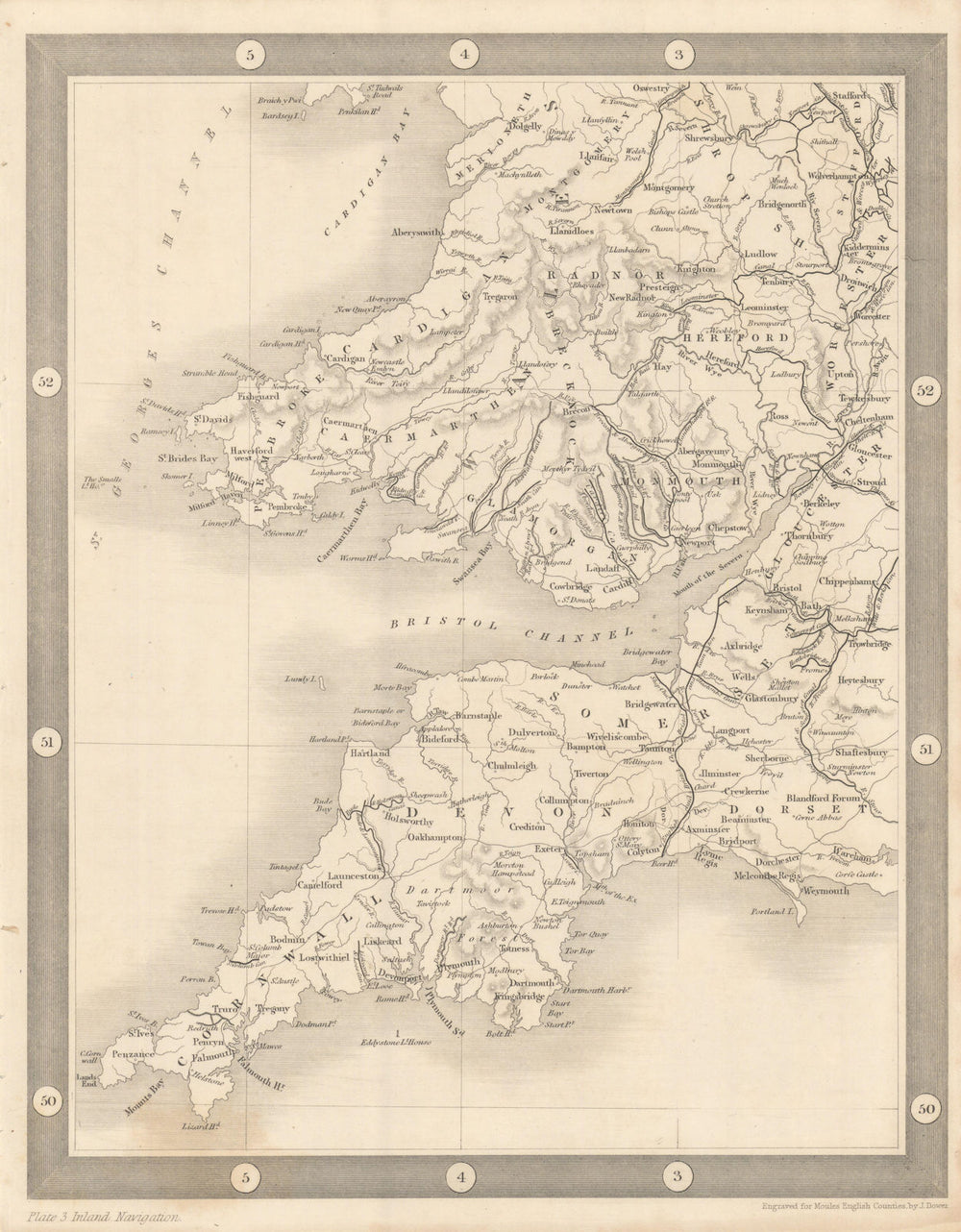Map of inland navigation of England & Wales, south west by Thomas Moule 1837