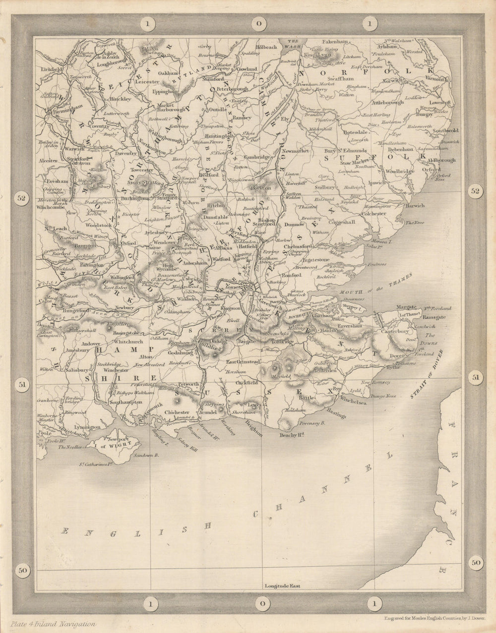 Map of inland navigation of England & Wales, south east by Thomas Moule 1837