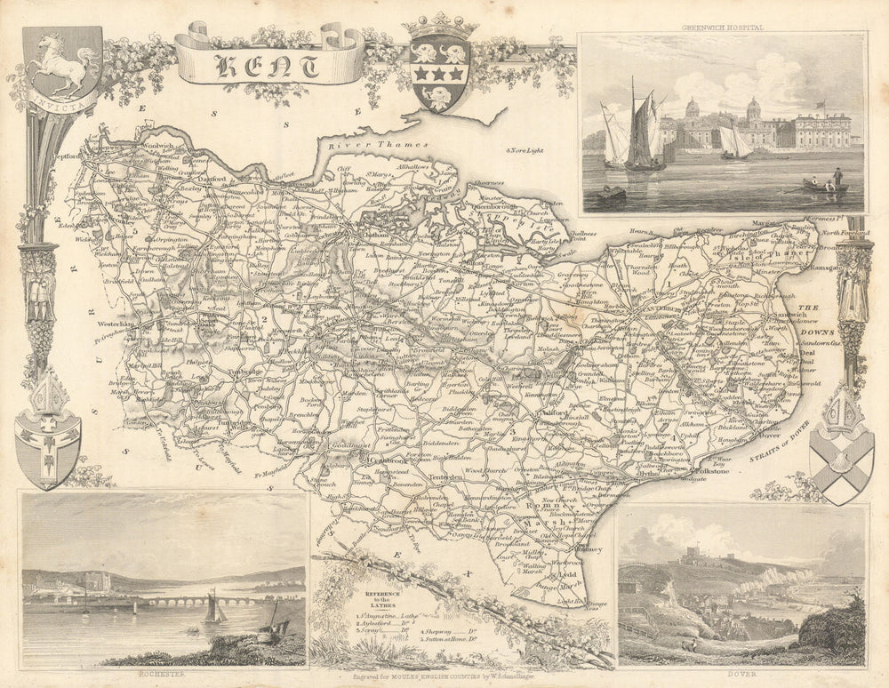 Kent antique county map by Thomas Moule 1837 old plan chart