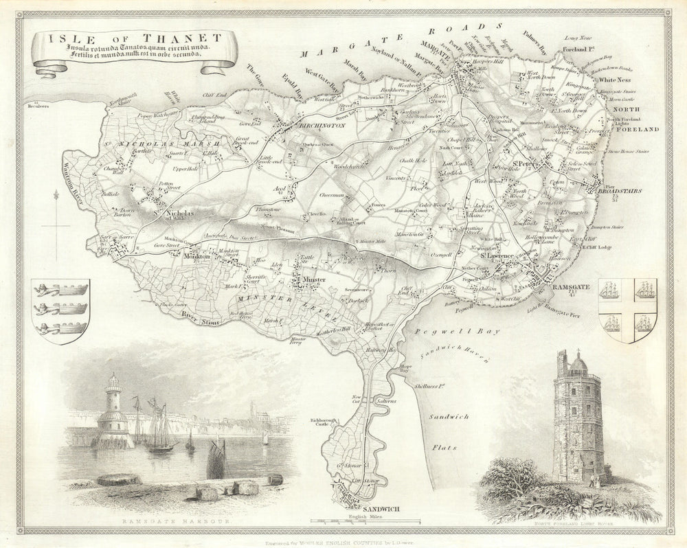 Isle of Thanet antique map by Thomas Moule 1837 old plan chart