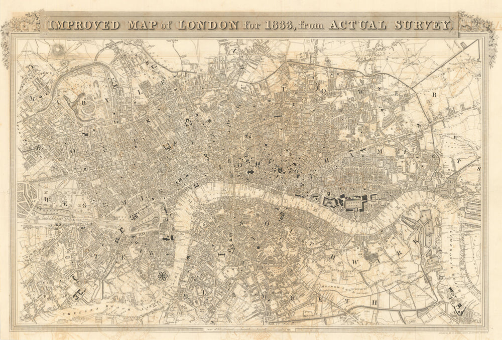 Improved Map of London for 1833, from Actual Survey by Thomas Moule 1837