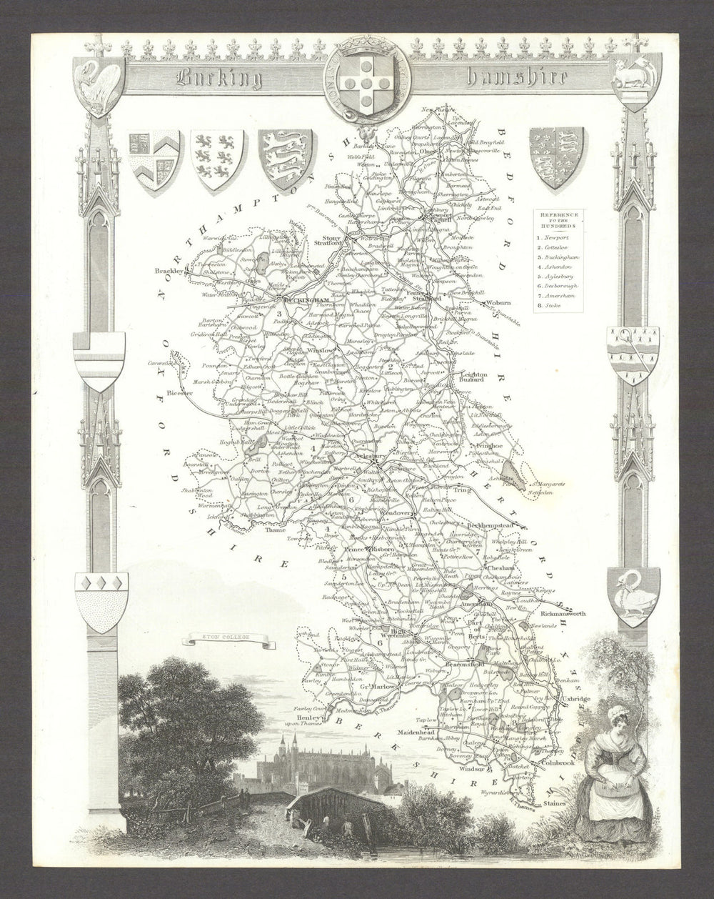 Buckinghamshire antique county map by Thomas Moule 1837 old chart